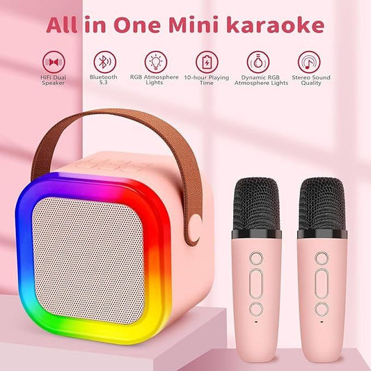 Party-Ready Karaoke Machine – Wireless Mics, Colorful Lights & Voice Effects!