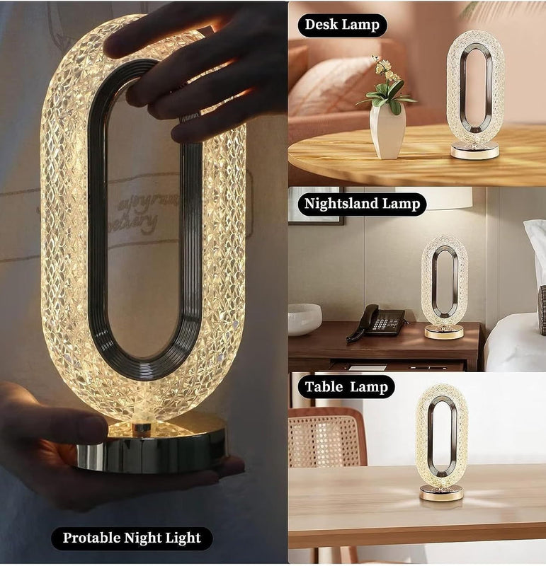 Elegant Crystal Touch Lamp with USB Recharge & Dimmable LED Light