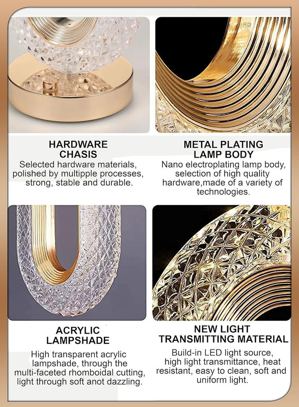 Elegant Crystal Touch Lamp with USB Recharge & Dimmable LED Light