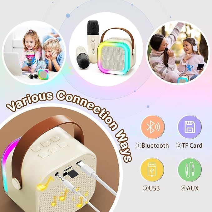 Party-Ready Karaoke Machine – Wireless Mics, Colorful Lights & Voice Effects!